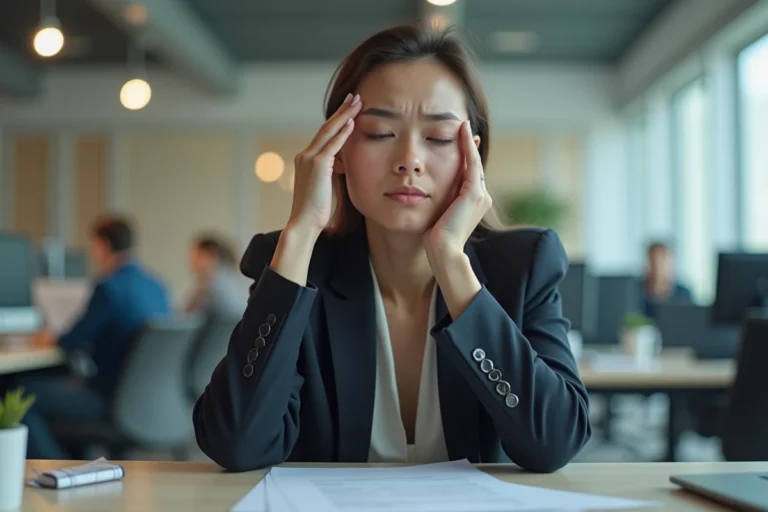 Femme d'affaires fatiguée au bureau en open space